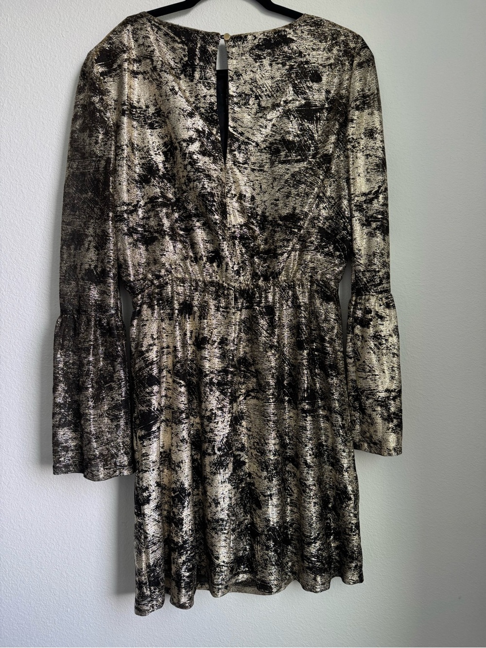 Gianni Bini Metallic Black and Gold Long-Sleeve Mini Dress - Picture 5 of 6